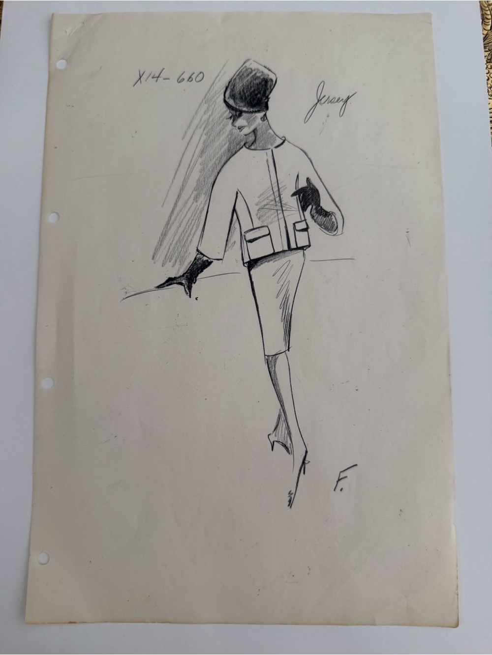 Vintage Givenchy Attributed Fashion Design Sketch Original Graphite Illustration
